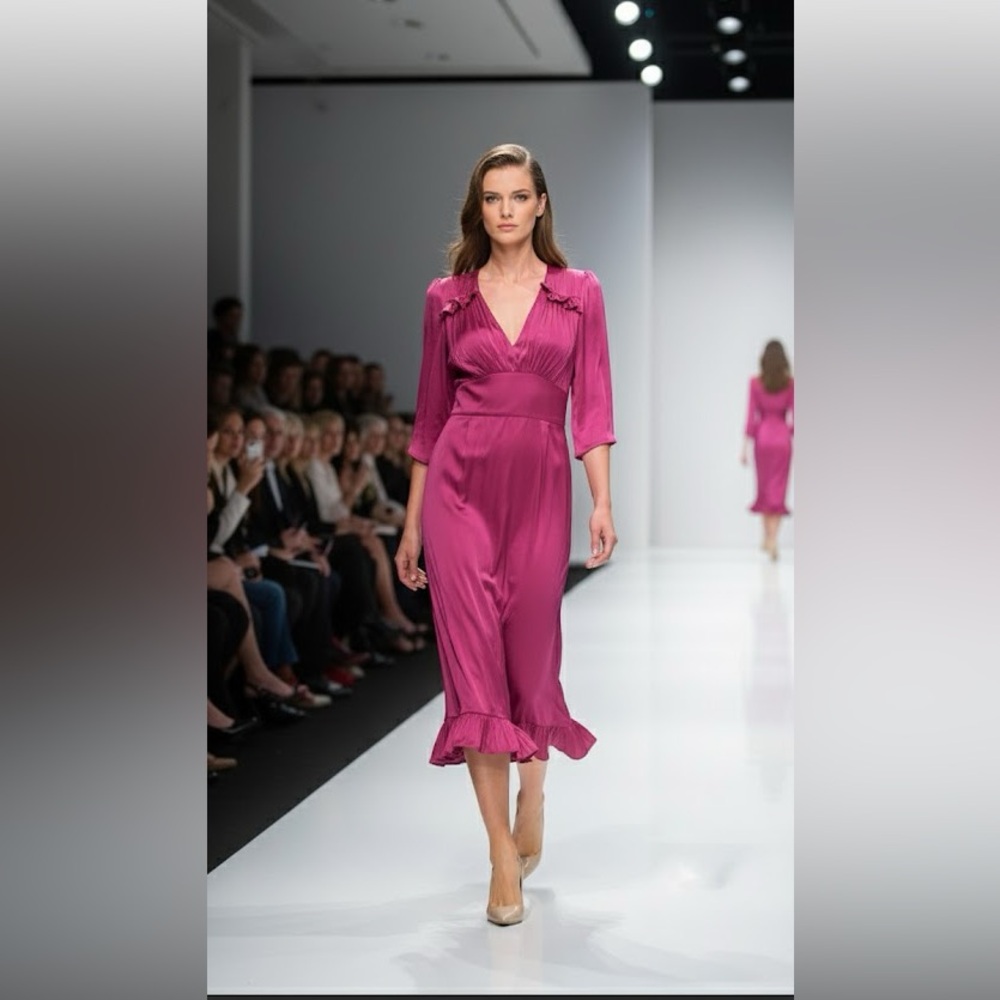 ✅Unbranded satin midi zip up dress raspberry 6?